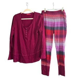 JOSIE NATORI Fireside Lounge Soft Stretchy Pajama 2-Piece Set - Sz Large